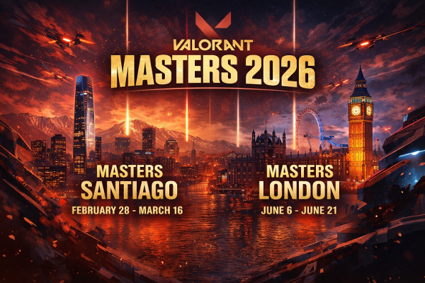 VALORANT Masters 2026 esports tournament banner featuring Masters Santiago and Masters London